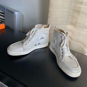 Christian Louboutin white leather High-Top Sneakers rubber shoes silver mesh36-6